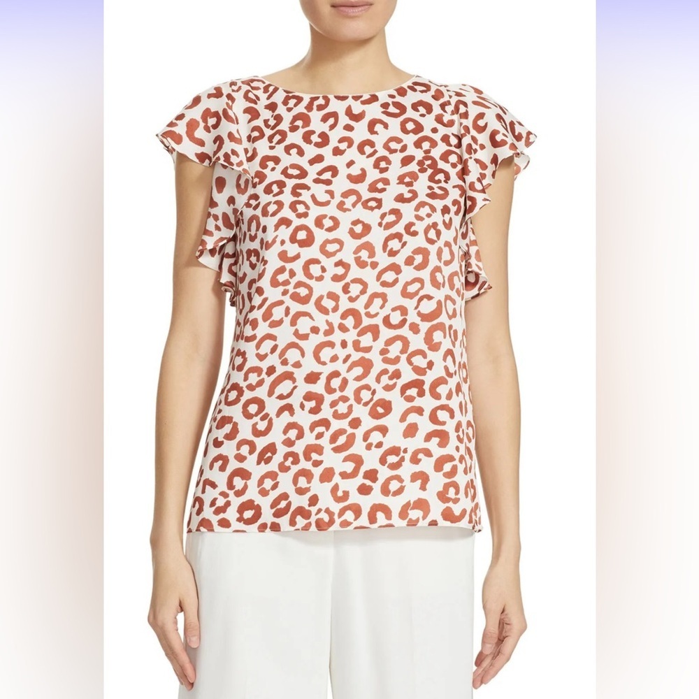 Lafayette 148 Newyork Animal Print Ruffle Blouse Size Xxl